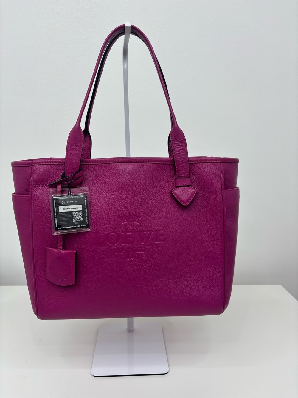Loewe Heritage Fuchsia Leather Tote Bag with Embossed Logo